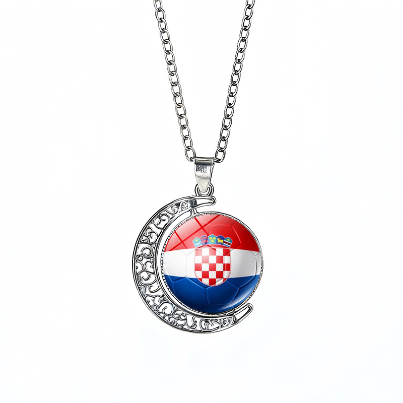 Croatia Flag Spinning Moon FIFA World Cup 2026 Sweater Chain Necklace