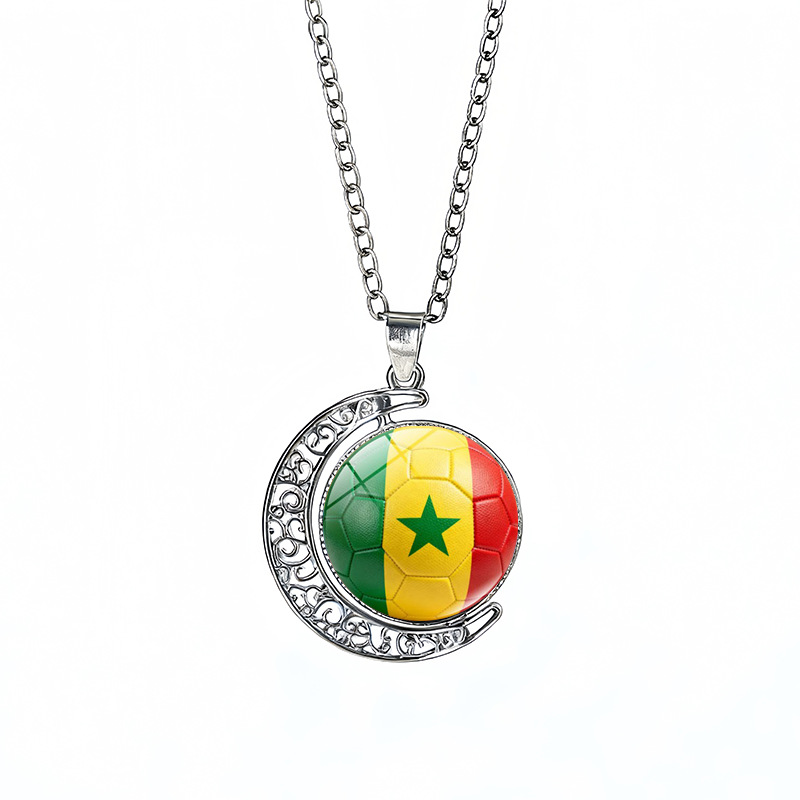 Senegal Flag Spinning Moon FIFA World Cup 2026 Sweater Chain Necklace