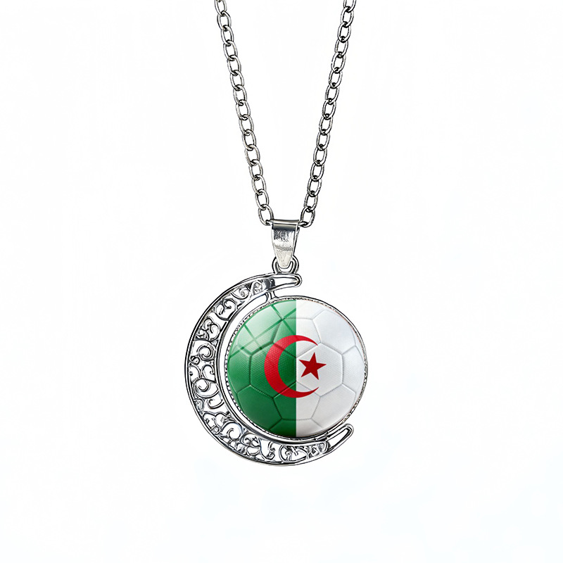 Algeria Flag Spinning Moon FIFA World Cup 2026 Sweater Chain Necklace
