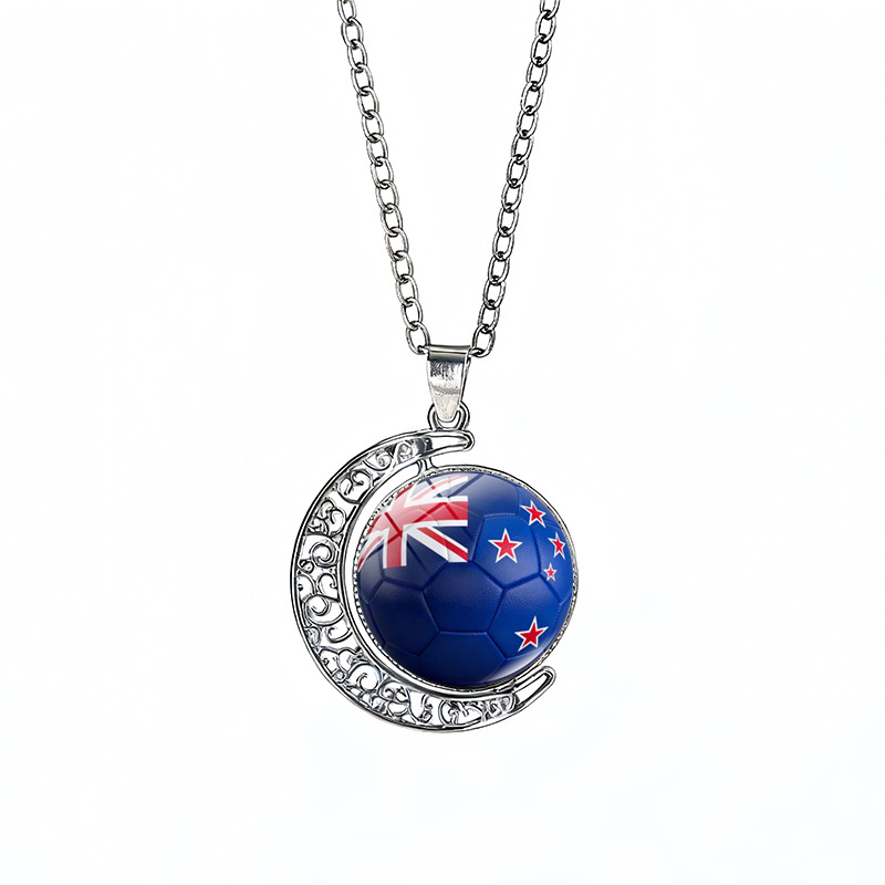 New Zealand Flag Spinning Moon FIFA World Cup 2026 Sweater Chain Necklace