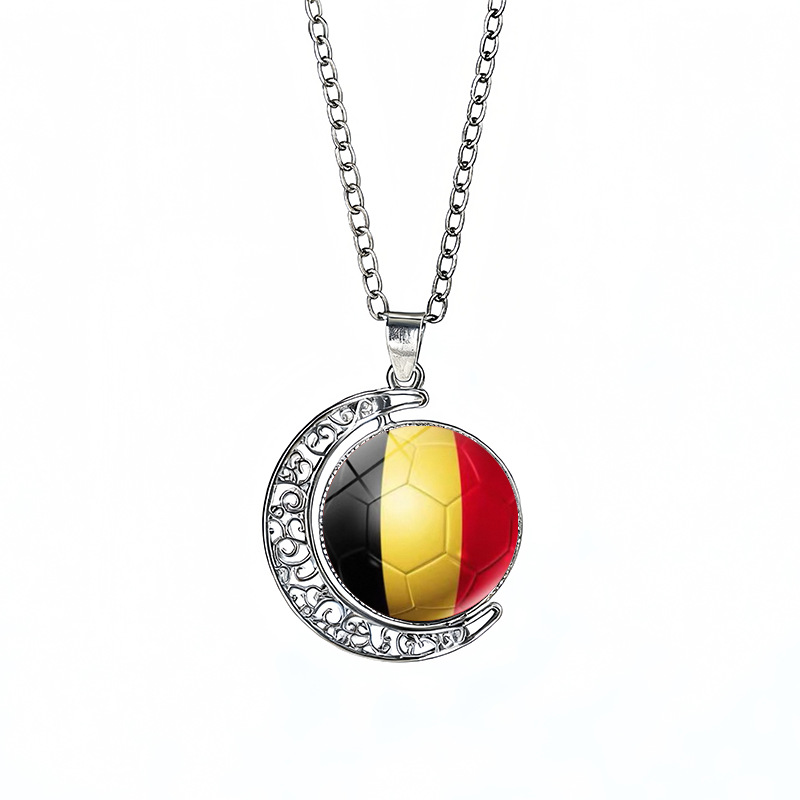 Belgium Flag Spinning Moon FIFA World Cup 2026 Sweater Chain Necklace